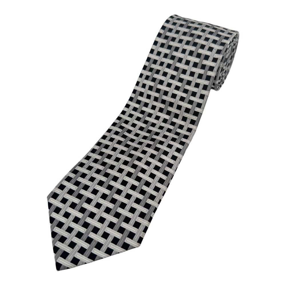 Jos. A. Bank Signature Collection Silk‎ Tie Black Grey Geometric Basketweave